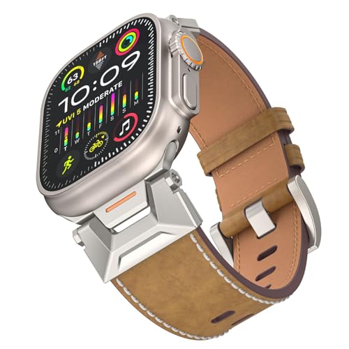 Kompatibel mit Apple Watch-Armbändern 49 mm 45 mm 44 mm 42 mm 41 mm 40 mm 38 mm, Ersatzarmband aus genarbtem Echtleder für iWatch Ultra 1 2 Series 9 8 7 6 5 SE 4 3 2 1 von HBYLEE