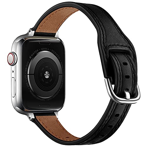 Kompatibel mit Apple Watch Armband 49 mm 45 mm 44 mm 42 mm 41 mm 40 mm 38 mm, Elegantes, schlankes Echtlederarmband für iWatch-Serie 9 8 7 6 5 4 3 2 1 SE Ultra 1 2 von HBYLEE