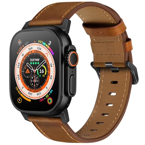 Kompatibel mit Apple Watch Armband 49 mm 45 mm 44 mm 42 mm 41 mm 40 mm 38 mm, genarbtes Echtleder-Ersatzarmband für iWatch Serie 9 8 7 6 5 SE 4 3 2 1 Ultra 2 1 von HBYLEE