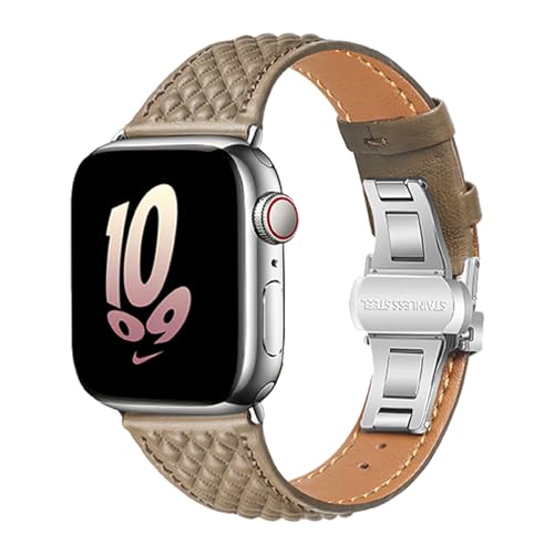 Kompatibel mit Apple Watch-Armband 49mm 45mm 44mm 42mm 41mm 40mm 38mm, echtes Leder, Schmetterlingsschnalle, Ersatzarmband für iWatch Ultra 1 2 Serie 9 8 7 6 5 SE 4 3 2 1 von HBYLEE