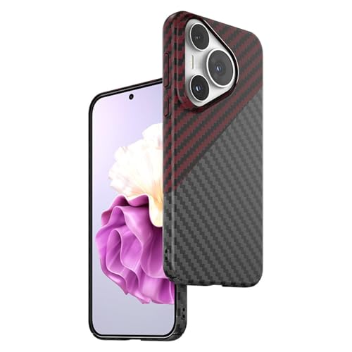 Schlanke Hülle Für Huawei P 70 Ultra/P 70 Pro +/P 70 Pro/P 70, Ultradünne Harte PC-Schutzhülle Mit Karbonfaser-Textur, Anti-Fingerabdruck-Hülle,70 Pro Plus,Red von HBYLEE