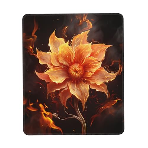 Mauspad mit Flammenblumen-Motiv, personalisierbar, Gaming-Mauspad mit rutschfester Gummiunterseite, wasserdicht, Laptop-Mauspad, Schreibtischunterlage für Büro und Zuhause von HCBPWVQA