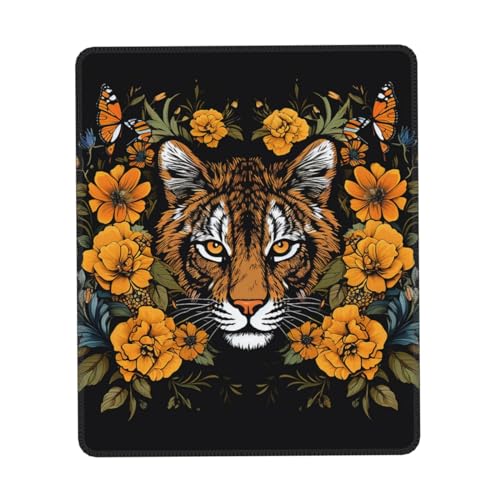 Mauspad mit Tiger und Sonnenblume auf schwarzem Hintergrund, personalisierbar, Gaming-Mauspad mit rutschfester Gummiunterseite, wasserdicht, Laptop-Mauspad, Schreibtischunterlage für Büro und Zuhause von HCBPWVQA