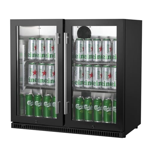 HCK Kommerzieller Back Bar Cooler, 190L Unterthekenkühlschrank mit automatischer Abtauung und selbstschließenden Glastüren, 0-22℃, ideal für Supermärkte zur Präsentation von Getränken, Bier, Drinks von HCK