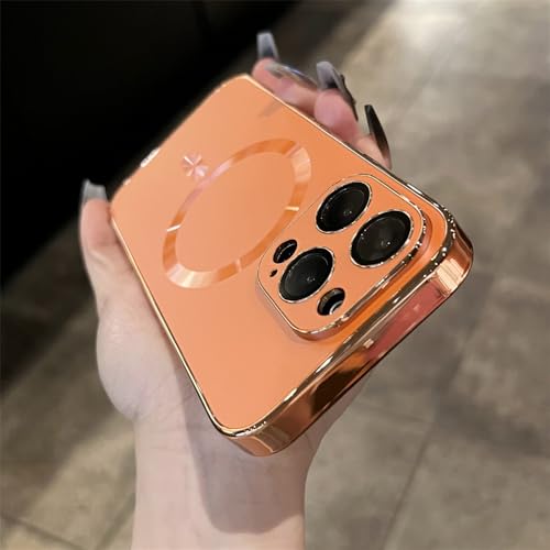 Für Glitzerbeschichtung Magnethülle für iPhone 14 12 13 15 Pro Max Hüllen Kabelloses Laden Farbabdeckungszubehör, orange, für iPhone 14 von HCPIHF