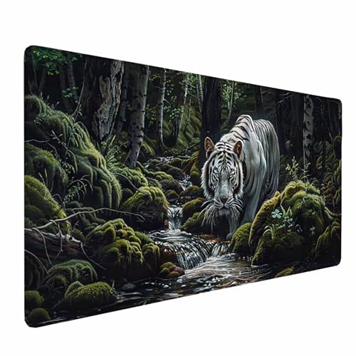 Mauspad XXL 900x300 mm, Wasserdicht Schreibtischunterlage Tiger Mousepad Schwarz Mauspad mit Vernähte Kanten, rutschfeste Gummibasis Mouse Pad für Spielzimmer, Büro, Geschenke für Männer -253WAS von HCWBDWOU