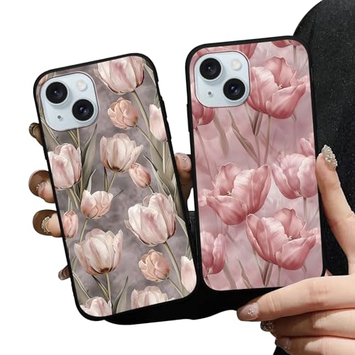 2 Stück HandyHülle für Apple iPhone 15 Pro 6,1" Hülle, Schwarz Silikon Schutzhülle mit Blume Aesthetic Muster Mädchen Frauen Stoßfest TPU Cover für iPhone 15 Pro von HDIJDY