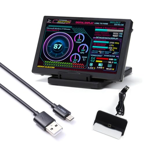 HDKEAN 12,7 cm (5 Zoll) 800 x 480 Typ-CPU-Bildschirm für PC, CPU, Computer, Drehung, mit USB-Kabel und Halterung von HDKEAN