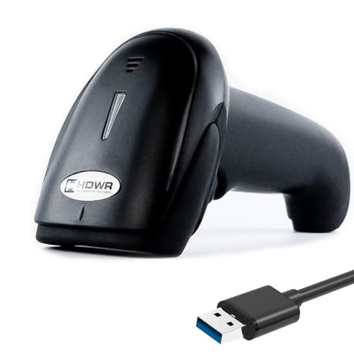 Barcode Scanner für 1D Code, USB, professioneller Handscanner zum Barcode Scannen, schneller Barcode-Scanner und Strichcode Laser, manuelles Codeleser Schwarz Windows-PC Laptop Linux Wired, HD67 HDWR von HDWR