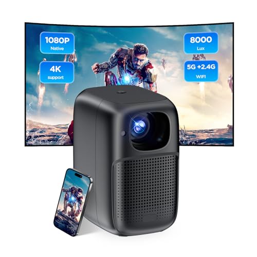 HDeye V1 Mini Beamer Handy Klein Tragbarer Projektor Heimkino 5G+2.4G WiFi Bluetooth 1080P 4K für iOS/Andorid/Laptop Schwarz von HDeye