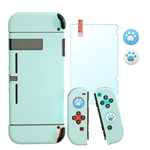 Blue Case kompatibel mit Nintendo Switch, HD Switch Displayschutzfolie + Daumengriff-Kappen für Nintendo Switch Konsole Zubehör - Blau von HEATFUN