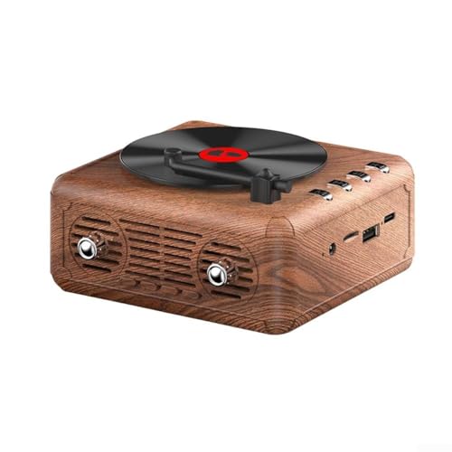 HEIBTENY Tragbares FM-Radio Eingebauter Lautsprecher Retro-CD-Player Bluetooth-kompatibler Lautsprecher TF-Karte USB(Wood Grain) von HEIBTENY