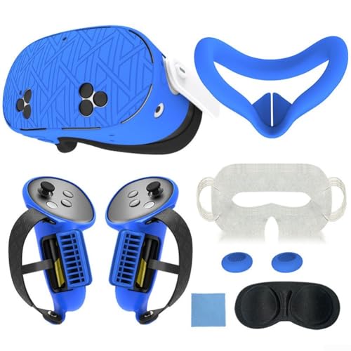 HEIBTENY VR-Headset-Schutzhüllen-Set für Quest3S, 7-teiliges Host-Griff-Silikon-Hülle, Anti-Auslauf-Nasenpolster, Hülle und Ersatzteile (blau) von HEIBTENY