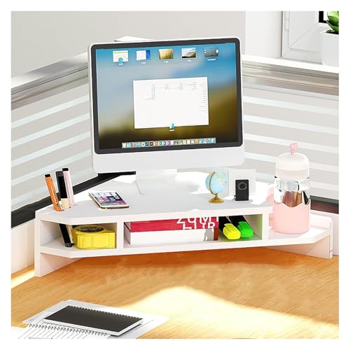 Monitorständer, Computer Monitor Riser, 2-stufige Laptop-Erhöhung mit Stifthaltern und Getränkehalter, Eck-Monitorständer aus Holz mit Stauraum, Computer-Organizer for Büro-Arbeitszimmer(White) von HEIDOUOZ