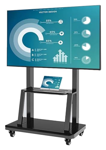 TV ständer rollbar, TV Bodenständer Rollbar, Robuster TV-Rollwagen for Zuhause, for 32-65 Zoll, schwarzer, Verstellbarer mobiler TV-Ständer mit Rädern und Aufbewahrung von HEIDOUOZ