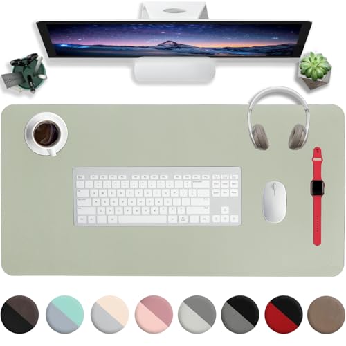 Schreibtischunterlage Leder，Schreibtisch Unterlage，80x40cm Laptop Desk Mat，Laptop Tischunterlage，Wasserdichte Schreibtischauflage FüR BüRo- Oder Heimbereich,Büromatte tragbar(Salbeigrün) von HELI MIAO