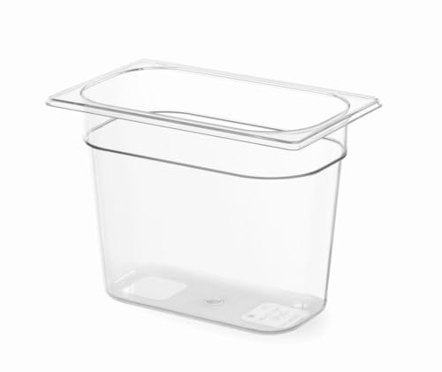 HENDI Gastronormbehälter, Temperaturbeständig von -40° bis 110°C, Skalierung, Geruchs- und geschmackneutral, 5,5L, Polycarbonat, GN 1/4, 265x162x(H)200mm, Transparent von HENDI