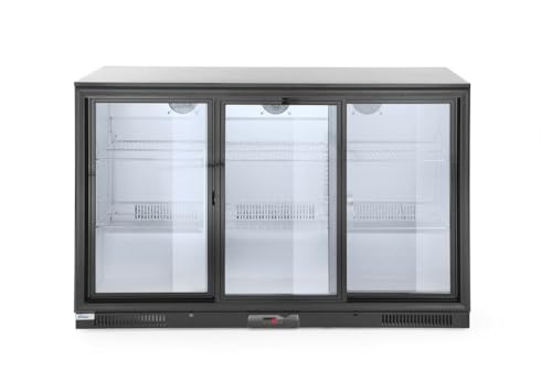 HENDI Bar Kühlschrank - Schiebetüren, Mit LED-Innenbeleuchtung, Temperaturregelung, Kühlmittel: R600a, mit 6 verchromten Regalböden, 230V, 300W, 1335x500x(H)900mm, Verchromt, Aluminium von HENDI