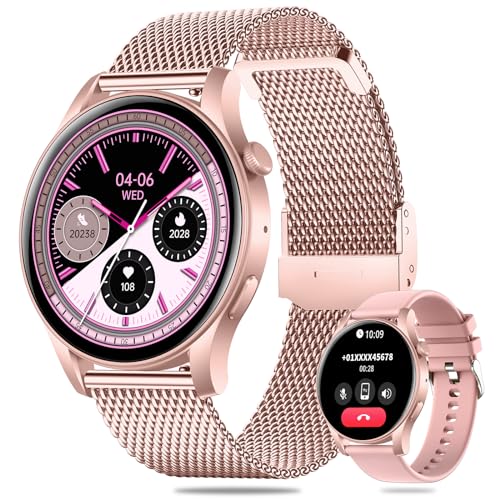 Smartwatch für Damen, 1,43 Zoll Touchscreen Smart Watch mit Telefonfunktion, IP67 Wasserdicht Fitnessuhr mit Herzfrequenzmonitor Schlafmonitor Schrittzähler, Sportuhr für iOS Android von HENLSON