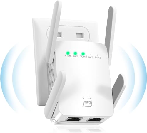 WiFi Repeater AC1200 (867 MBit/s 5G + 300 MBit/s 2,4G),Ultraxtended WLAN Verstärker mit LAN anschluss Access Point,WPS 1-Tippen Einrichten,AP Modus,Kompatibel mit Alexa und Standard-Routern. (N300-N1) von HENLSON