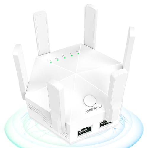 WLAN Verstärker Repeater mit 300 Mbps - WLAN Repeater Dual-Band 2.4GHz & 5.8GHz,WiFi Extender Booster,Internet Verstärker mit externen 4 * 2dBi Dual-Band-Antennen (Weiß) von HERBYD