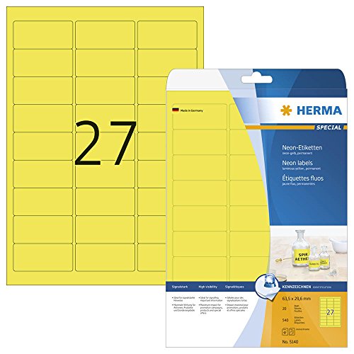540 HERMA 5140 Etiketten / neon-gelb / 63,5 x 29,6 mm von HERMA