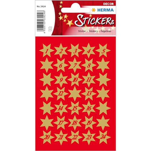 HERMA 3924 Sticker Sterne 6-zackig, gold Ø 14 mm, 1-24 aus Goldpapier, 6-zackig, permanent, 3 Blatt / 102 Sticker von HERMA