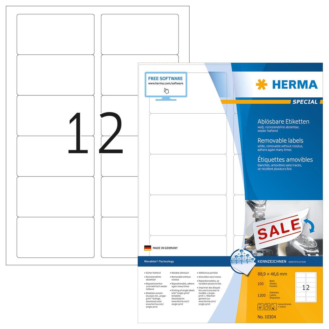 HERMA SPECIAL Etiketten weiß 88,9 x 46,6 mm von HERMA