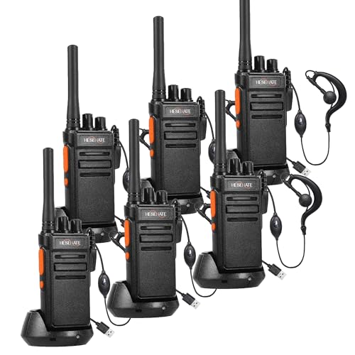 HESENATE HT66 Walkie Talkie, PMR446 Funkgeräte Set, Lizenzfreies Große Reichweite Funkgerät Professionelles Walky Talky 16 Kanäle Handfunkgerät Woki Toki Scan VOX mit Kopfhörer (Schwarz, 6er Set) von HESENATE