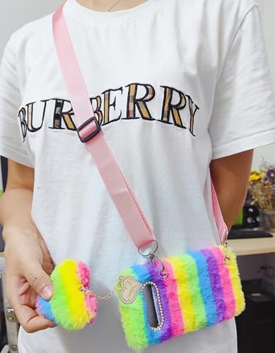 HFICY Girly Schutzhülle aus flauschigem Kunstfell, für Samsung Galaxy A04E, mit 2 Displayschutzfolien, glitzerndes Kunstfell, weich, für Damen, Regenbogen-Herzmotiv HFICY Girly Schutzhülle aus flauschigem Kunstfell, für Samsung Galaxy A04E, mit 2 Displayschutzfolien, glitzerndes Kunstfell, weich, für Damen, Regenbogen-Herzmotiv von HFICY