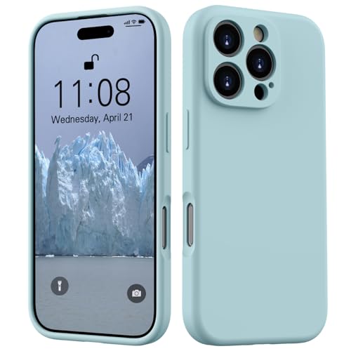 HGH Flüssig Silikon Hülle für iPhone 16 Pro, Handyhülle für iPhone 16 Pro Hülle Dünn, 3-Schicht-Struktur FallSchutz Case mit Weiches Mikrofaser Futter Matt Hülle für iPhone 16 Pro 6.3" eisblau von HGH