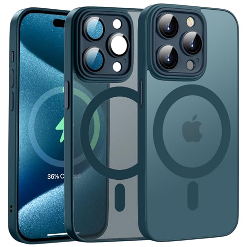 HGH Magnetisch Handyhülle kompatibel mit iPhone 15 Pro hülle 6,1 Zoll, [Militärgeprüft & Kompatibel mit magsafe] Durchscheinende Matte Rückseite für iPhone 15 Pro case, Königsblau von HGH