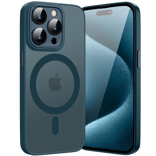 HGH Magnetisch Hülle für iPhone 15 Pro Max 6,7 Zoll Kompatibel mit MagSafe, Durchscheinende Matt Handyhülle iPhone 15 Pro Max Rückseite Dünn Stoßfest Schutzhülle (Königsblau) von HGH