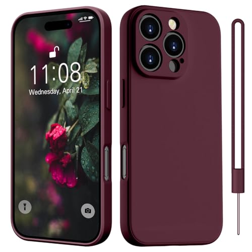 HGH für iPhone 16 Pro Max Hülle Silikon mit Lanyard, Handyhülle für iPhone 16 Pro Max Dünn Rundumschutz mit Microfiber-Innenfutter Schutzhülle Case Hülle für iPhone 16 Pro Max 6.9" Dunkel Rot von HGH