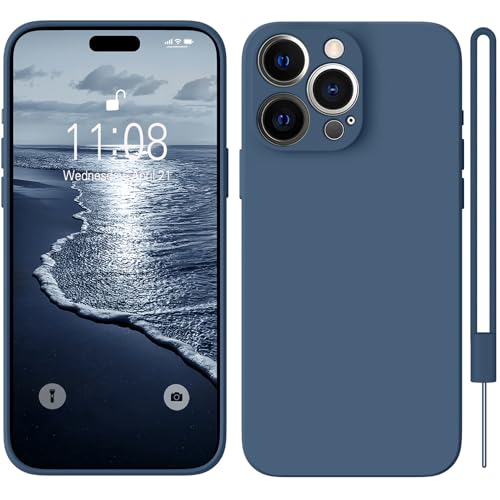 HGH für iPhone 15 Pro Hülle Silikon mit 1 Lanyard, Handyhülle für iPhone 15 Pro Case Ultra Dünne Rundumschutz mit Weichem Microfiber-Innenfutter Stoßfeste Schutzhülle für iPhone 15 Pro Dunkel Blau von HGH