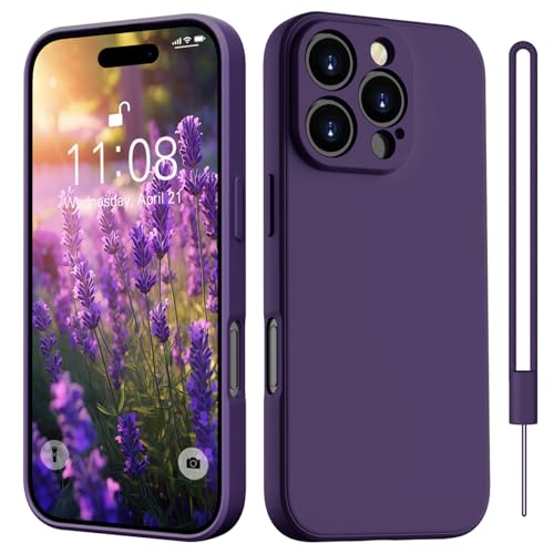 HGH für iPhone 16 Pro Hülle Silikon mit 1 Lanyard, Handyhülle für iPhone 16 Pro Dünn Rundumschutz mit Microfiber-Innenfutter Kratzfest Schutzhülle Case Hülle für iPhone 16 Pro 6.3" Dunkel Violett von HGH