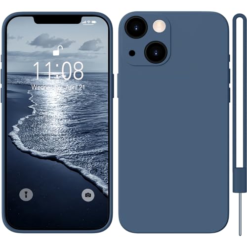 HGH für iPhone 13 Mini Hülle Silikon mit Lanyard, Handyhülle für iPhone 13 Mini Ultra Dünne Rundumschutz mit Weichem Microfiber-Innenfutter Kratzfest Schutzhülle für iPhone 13 Mini Dunkel Blau von HGH