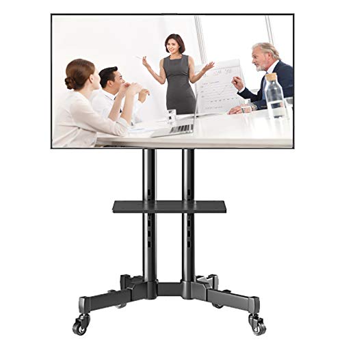 Schwarzer neigbarer rollender TV-Wagen für 32-70 Zoll LCD-LED-Fernseher, universeller drehbarer mobiler TV-Bodenständer mit Rollen und AV-Regal, Wohnzimmer/Firma von HGJHJJHK