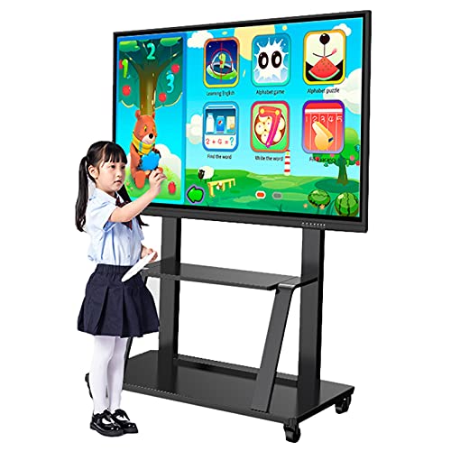 Verstellbarer TV-Ständer für 55+ Zoll Fernseher mit Stauraum, schwarzer rollender/mobiler TV-Wagen auf Rädern, Bodenwagenständer für Schlafzimmer/Büro/Klassenzimmer von HGJHJJHK