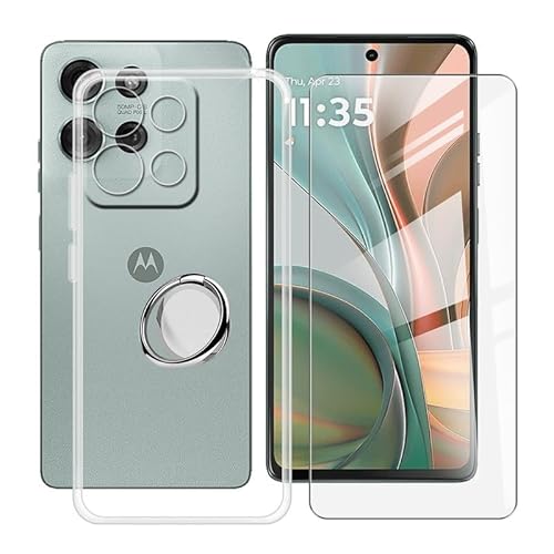 HGJTFANY Handyhülle Hülle für Motorola G75 5G (6.78") + Gehärtetes Glas, Mit um 360 Grad drehbarer Ringhalterung, Ultradünn Stoßfest Weiche Silikon Schutzhülle Cover für Motorola G75 5G von HGJTFANY