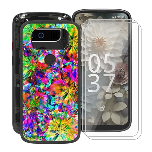 HGJTFANY Handyhülle mit 2 Stück Gehärtetem Glasfolie für Unihertz Jelly Max (5.05"), Schwarz Silikon TPU Stoßfest Schutzhülle Case, FallSchutz Schale Hülle für Unihertz Jelly Max - Bunt von HGJTFANY