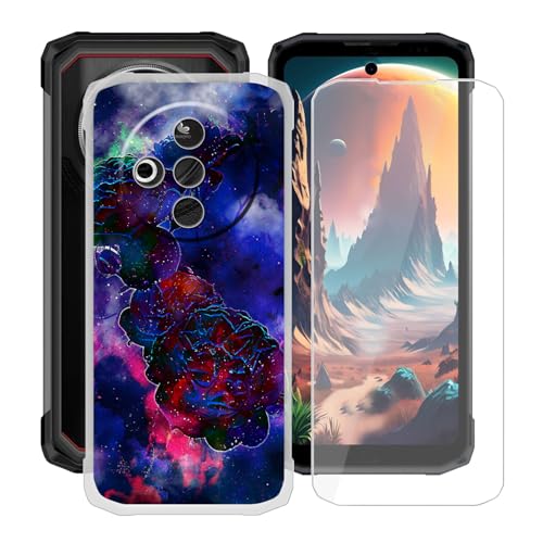 HGJTFANY Hülle mit Gehärtetem Glasfolie für Doogee Fire 6 Power (6.56"), Transparente Stoßfest Handyhülle, Dünne Kratzfest Weiche TPU Case Tasche für Doogee Fire 6 Power - Nebelrose von HGJTFANY