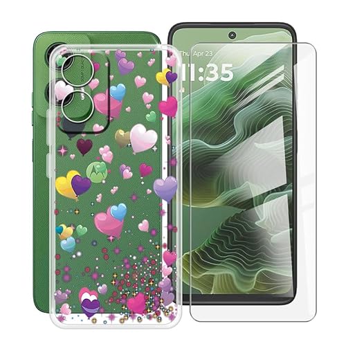 HGJTFANY Hülle mit Gehärtetem Glasfolie für Motorola Moto G35 (6.72"), Transparente Stoßfest Handyhülle, Dünne Kratzfest Weiche TPU Case Tasche für Motorola Moto G35 - Rosa Ballon von HGJTFANY