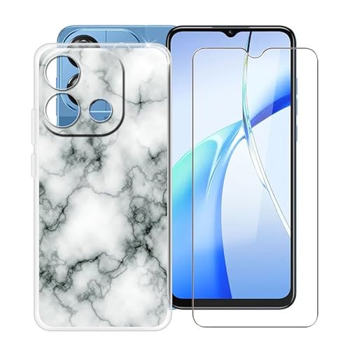 HGJTFANY Hülle mit Gehärtetem Glasfolie für Oukitel C57 Pro (6.52"), Transparente Stoßfest Handyhülle, Dünne Kratzfest Weiche TPU Case Tasche für Oukitel C57 Pro - Marmor von HGJTFANY