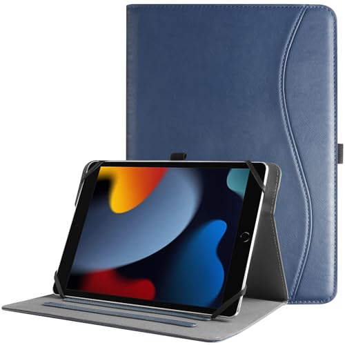 HGWALP Universal Hülle für 9 Zoll-10.5 Zoll Tablet,Multi-Viewing Angles PU Leder Stand Folio Hülle mit Handschlaufe für 9" 10.1" 10.5" Touchscreen Tablet,mit verstellbarem Silikon Band-Navy von HGWALP