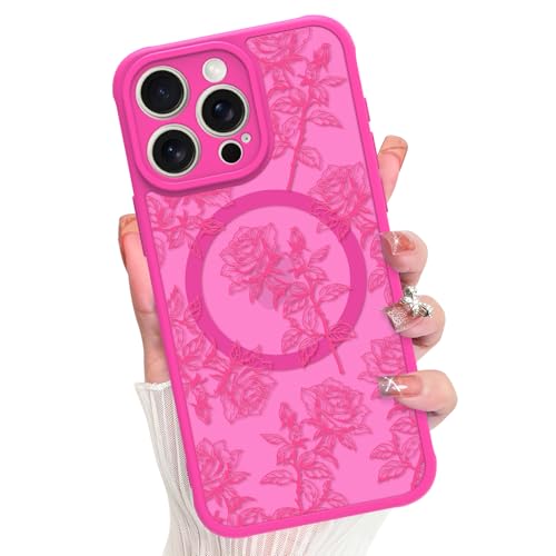 HHB18I Schutzhülle für iPhone 15 Pro Max, Sonnenblumen, Blumenmuster, matt, ästhetisch, niedlich, magnetisch, kompatibel mit Magsafe, Hot Pink (iPhone 11 Pro Max) von HHB18I