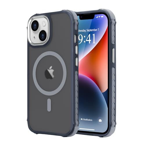 Magnetische Schutzhülle für iPhone 15 Pro Max, kompatibel mit Magsafe, Stoßstangen-Schutzhülle, dünn, stoßfest, kratzfest, durchscheinend, matt, für Herren und Damen, Violett (Grau, iPhone 15 Pro Max von HHB18I