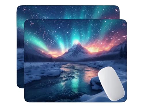 2 Pack Mauspad, Mousepad Aurora, Mousepads mit Vernähte Kanten, 420x350 mm Mouse Pad mit Anti-Rutsch-Gummiboden,wasserdichte Verschleißfest Strapazierfähig Mauspads, Gaming Mousepad S-495 von HHQGOUYG