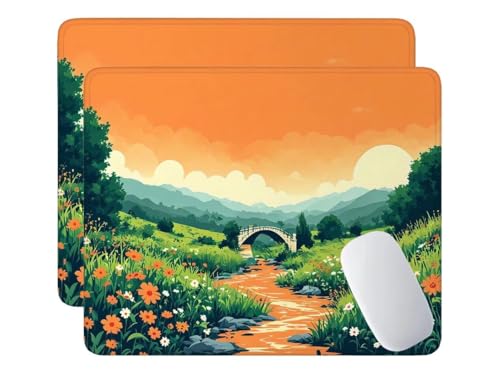 2 Pack Mauspad, Mousepad Landschaft, Mousepads mit Vernähte Kanten, 420x350 mm Mouse Pad mit Anti-Rutsch-Gummiboden,wasserdichte Verschleißfest Strapazierfähig Mauspads, Gaming Mousepad S-255 von HHQGOUYG