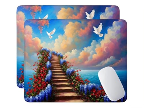 2 Pack Mauspad, Mousepad Leiter auf hohen Gebäuden, Mousepads mit Vernähte Kanten, 340x280 mm Mouse Pad mit Anti-Rutsch-Gummiboden,wasserdichte Verschleißfest Strapazierfähig Gaming Mousepad S-915 von HHQGOUYG